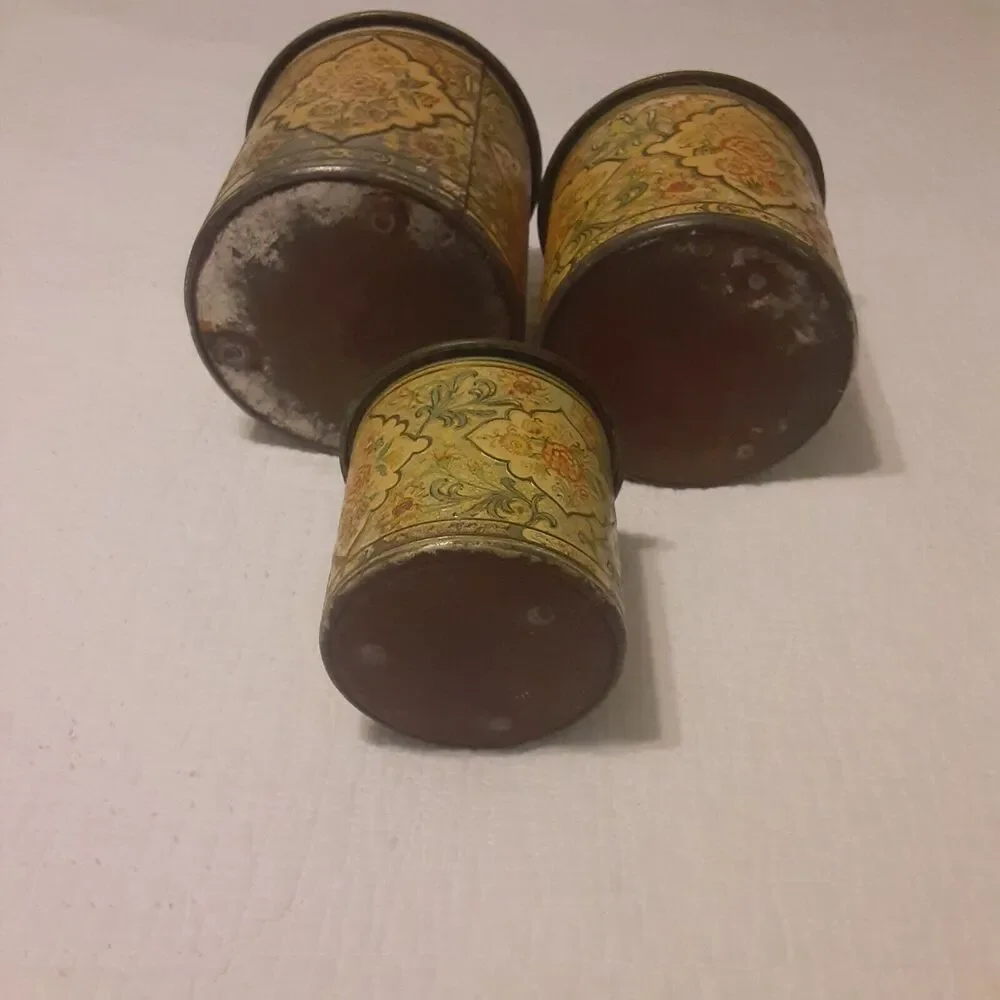 Vintage Holland Distressed Aged Tin Canister set Decor Cottage